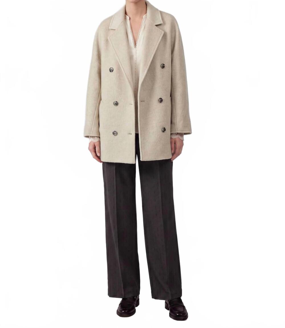 NEW CURRENT AIR double breasted wool coat in oatmeal heather